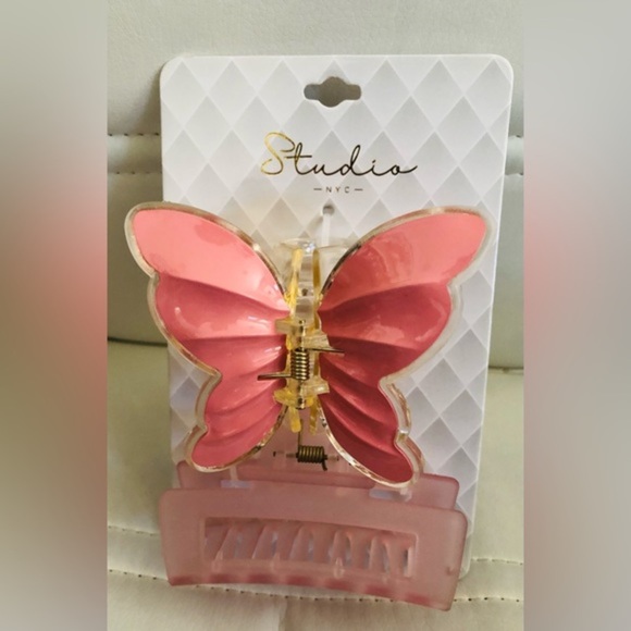 2piece Beautiful 3D pink gold butterfly & oversized hair‎ jaw clip set new - Picture 1 of 14